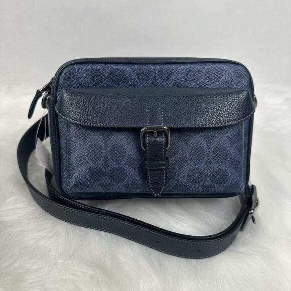 Coach Men's Warner Crossbody Bag In Signature Canvas Denim/Midnight Navy CW217 - Picture 1 of 9